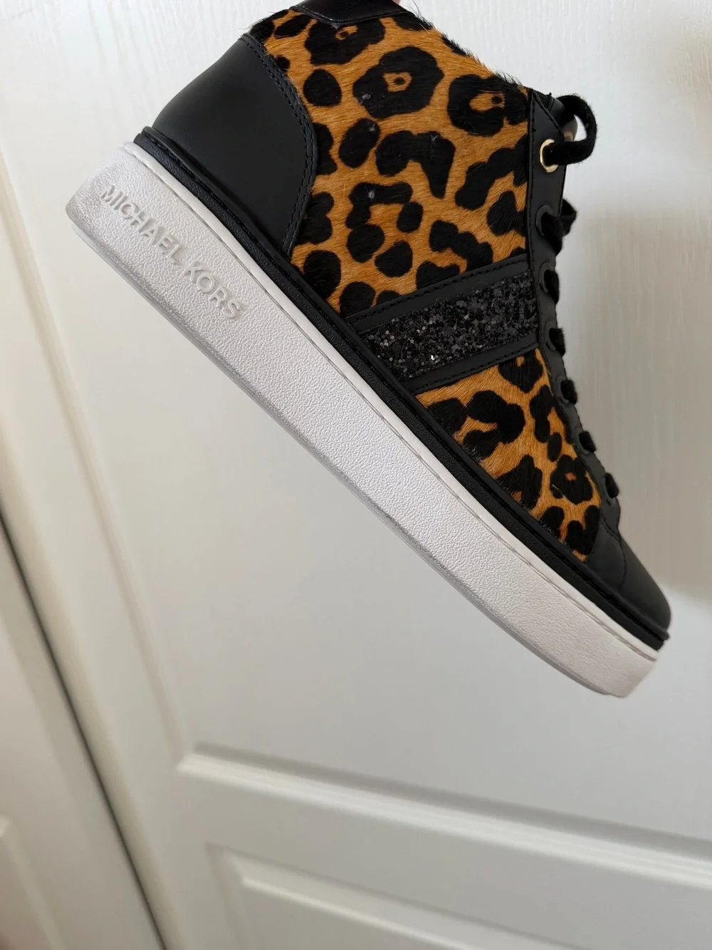 Michael Kors Chapman Leopard-Print High-Top Sneakers - Black & Tan